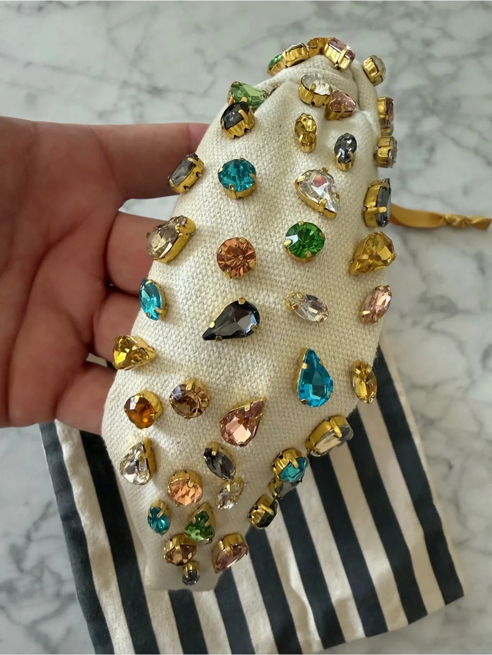 Lele Sadoughi Cream Knotted Headband with Candy Jewels